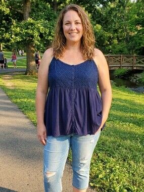 Torrid Navy Blue Lace Babydoll Cami Tank Top 5 5X Peplum Flowy Adjustable Straps